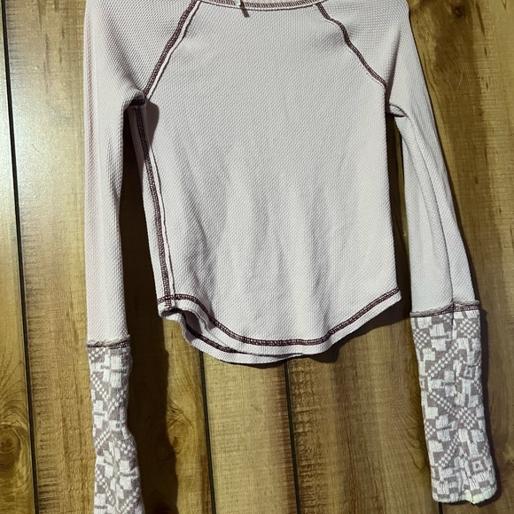 Free People Light Pink Long Sleeve Top with Lace Cuffs - Picture 1 of 4